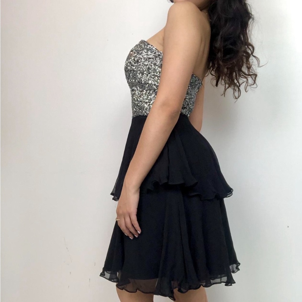 Scala SILK chiffon layered ruffled Black dress with silver beading Short S, 4 - Picture 3 of 10